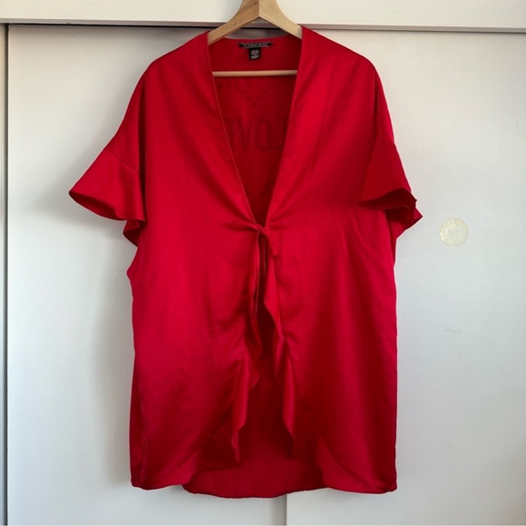 Victoria's Secret Red Love Heart Satin Robe Ruffled - Picture 3 of 5